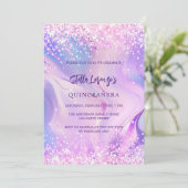 Rosa lila Quinceanera Einladung (Stehend Vorderseite)