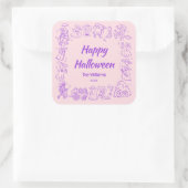 Rosa, Lila, raue Hand, Doodles Halloween Quadratischer Aufkleber (Tasche)