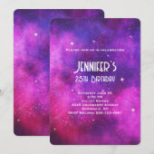 Rosa & Lila Raumfahrt & Sterne Imitate Galaxie Geb Einladung (Vorne/Hinten)