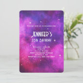 Rosa & Lila Raumfahrt & Sterne Imitate Galaxie Geb Einladung (Stehend Vorderseite)