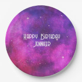 Rosa & Lila Raumfahrt & Sterne Imitate Galaxie Geb Pappteller (Vorderseite)