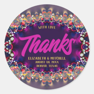 Rosa Lila Regenbogen-Juwel Fraktal Spitze Danke Runder Aufkleber