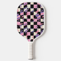 Rosa & Lila Retro Karo-Pickleball-Schläger