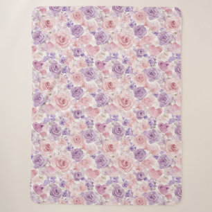 Rosa lila rosafarbene Blumen Herzen Valentinstag Sherpadecke