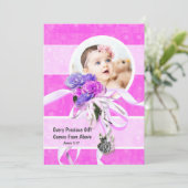 Rosa lila Rose Blume Silbergel Foto Einladung (Stehend Vorderseite)