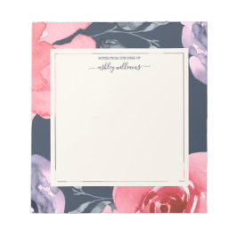 Rosa Lila Rose Dunkelblau Personalisierter Notepad Notizblock