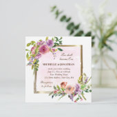 Rosa Lila Rose Goldrahmen Christliche Hochzeit Einladung (Stehend Vorderseite)