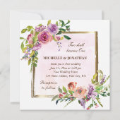 Rosa Lila Rose Goldrahmen Christliche Hochzeit Einladung (Vorderseite)