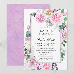 Rosa Lila Rose Peony Floral Baby Brunch Einladung