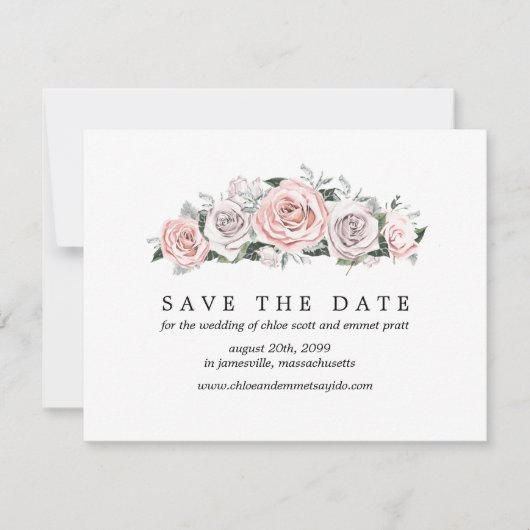 Rosa Lila Rose Save the Date Karte mit Foto hinten (Vorderseite)