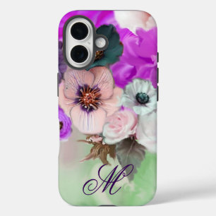 ROSA LILA ROSEN,WEIßE ANEMONENBLUMEN MONOGRAMM iPhone 16 HÜLLE