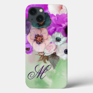 ROSA LILA ROSEN,WEIßE ANEMONENBLUMEN MONOGRAMM Case-Mate iPhone HÜLLE