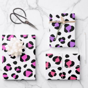 Rosa Lila rote Leoparden Geschenkpapier Set