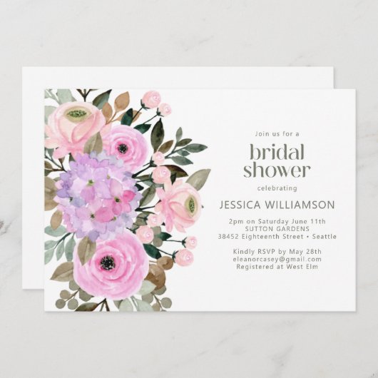 Rosa Lila Rustikaler Garten Brautparty Einladung (Vorne/Hinten)