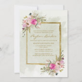 Rosa Lila Sage Green Blätter Gold Brautparty Einladung (Vorderseite)