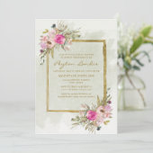 Rosa Lila Sage Green Blätter Gold Brautparty Einladung (Stehend Vorderseite)