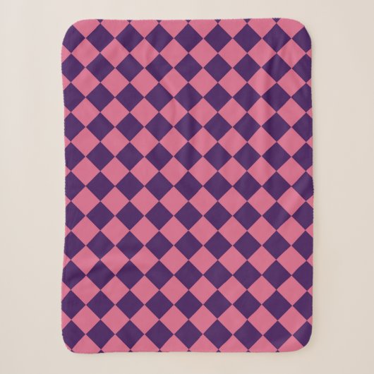 Rosa Lila Schachbrett Diamantmuster Sherpadecke (Vorderseite)