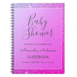 Rosa lila Schein-Glitzer-Baby-DuscheGuestbook Notizblock