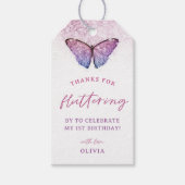 Rosa Lila Schmetterling 1. Geburtstag Gefallen Geschenkanhänger (Vorderseite)