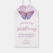 Rosa Lila Schmetterling 1. Geburtstag Gefallen Geschenkanhänger (Rückseite)