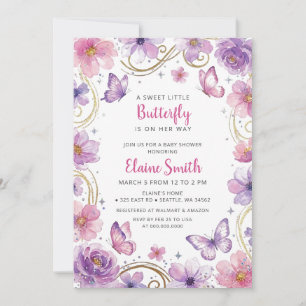 Rosa lila Schmetterling Baby Shower Einladung