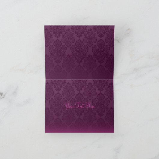 Rosa/Lila Schmetterling & Damask Danke Karte (Innenseite)