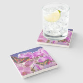 Rosa lila Schmetterling-Orchidee Blume Aquarell Steinuntersetzer (Seitenansicht)