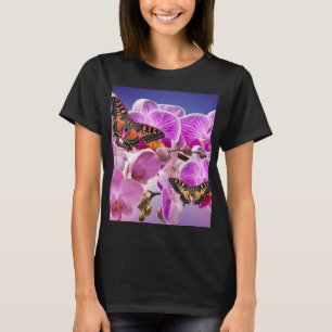 Rosa lila Schmetterling-Orchidee Blume Aquarell T-Shirt