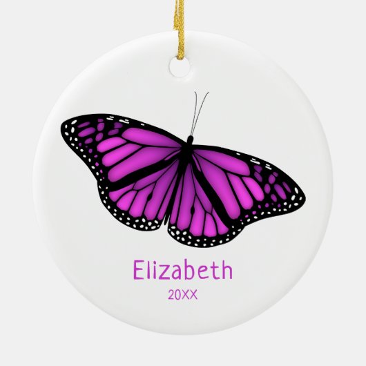 Rosa lila Schmetterling personalisiert Keramik Ornament (Hinten)