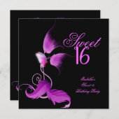 Rosa Lila Schmetterling Sweet 16 Sechzehn Party Einladung (Vorne/Hinten)