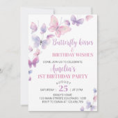 Rosa Lila Schmetterlinge Erstgeburt Einladung (Vorderseite)