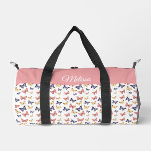 Rosa lila Schmetterlinge Monogramm Name Sporttasch Duffle Bag