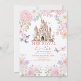 Rosa lila Schmetterlinge Royal fünf-er Geburtstag  Einladung