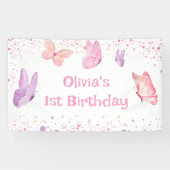 Rosa lila Schmetterlings-Geburtstag Banner (Horizontal)