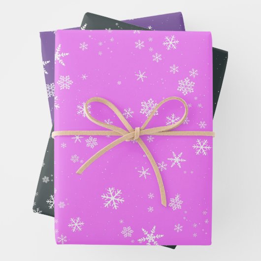 Rosa Lila Schneeflocken Weihnachtsfeiertage Geschenkpapier Set (Beispiel)