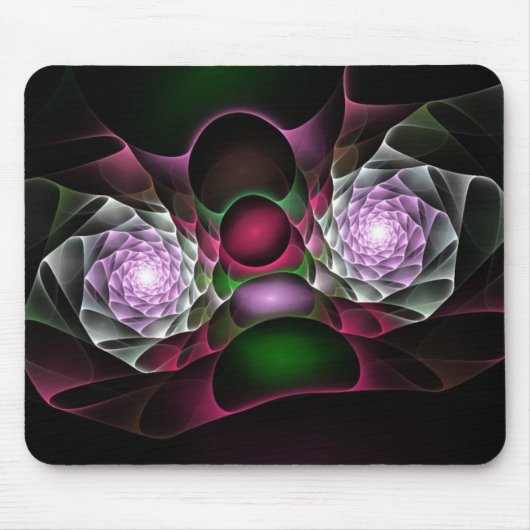 Rosa Lila schwarze Blasen und Augen Fraktal Kunst Mousepad (Vorne)