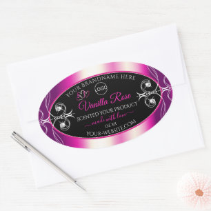 Rosa Lila schwarze Produktkennzeichnungen Diamante Ovaler Aufkleber