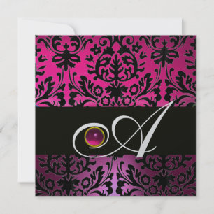 ROSA LILA SCHWARZER DAMAST MONOGRAMM Amethyst Fuch Einladung