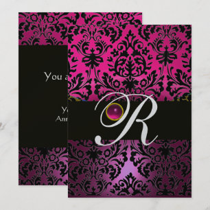 ROSA LILA SCHWARZER DAMAST MONOGRAMM Amethyst Fuch Einladung