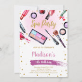 Rosa Lila Schwarzer Glitzer Wellness-Center Geburt Einladung (Vorderseite)