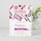 Rosa Lila Schwarzer Glitzer Wellness-Center Geburt Einladung (Stehend Vorderseite)