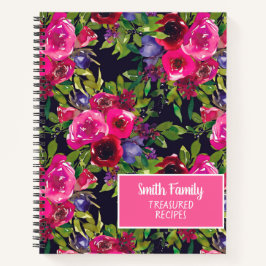 Rosa Lila Schwarzwaldfarbe Blumenrezeptur Notizblock