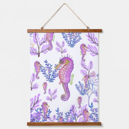 Rosa Lila Seepferd Korallenstrand Wandteppich Mit Holzrahmen