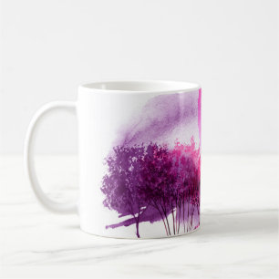 rosa, lila Silhouette der Bäume am Rücken Kaffeetasse