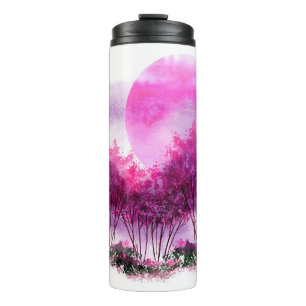 rosa, lila Silhouette der Bäume am Rücken Thermosbecher