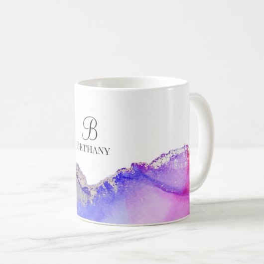 Rosa Lila Silver Monogram Kaffeemaschine Tasse (VorderseiteRechts)