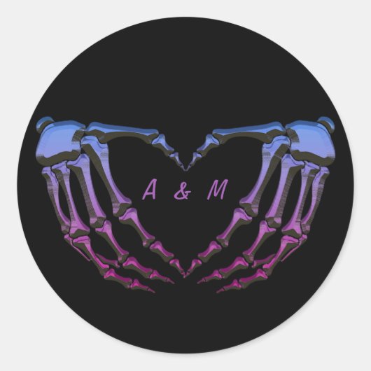 Rosa Lila Skelett Gotische Hände Liebe Herzform Runder Aufkleber (Vorderseite)