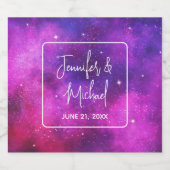 Rosa & Lila Space & Stars Imitate Galaxy Wedding Bierflaschenetikett (Einzelnes Label)