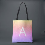 Rosa Lila Sparkle Elegante Monogram Book Bag Tasche<br><div class="desc">Pastel Gold,  Gelb,  Orange,  Rosa und Lila Ombre Imitate Sparkle und Glitzer Elegant Monogram Book Bag. Dieses Buchtasche kann so angepasst werden,  dass sie Ihren Vor- und Erstnamen enthält.</div>