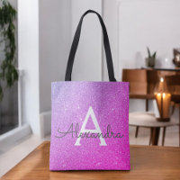 Rosa Lila Sparkle Elegante Monogram Book Bag